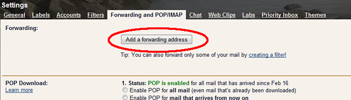 Click "Add Forwarding Address" button