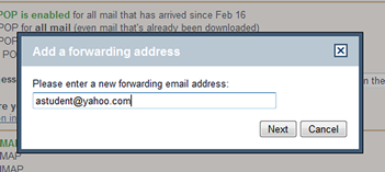 Enter forwarding email address