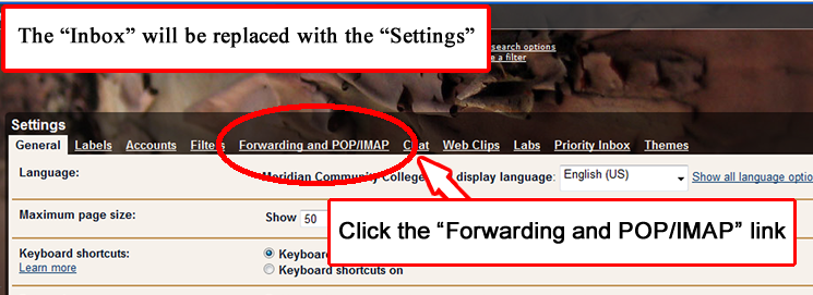 Click "Forwarding/POP/IMAP tab"